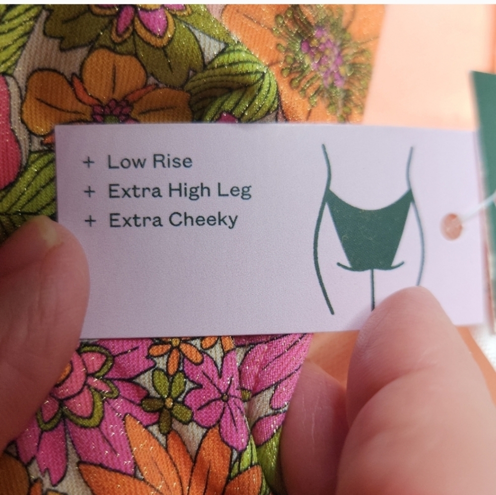 Women's Beaded Strap Triangle Bikini Bottom Wild Fable Pink Floral XL(16) - Picture 10 of 11